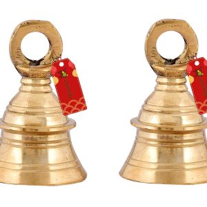 UAPAN Brass Hanging Bell for Festival Home Decoration with J hock (3 Inch, Pack of 2)