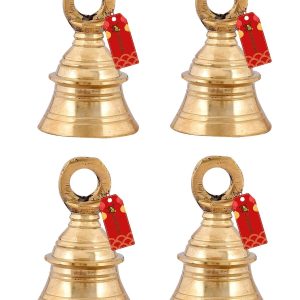 UAPAN Brass Hanging Bell for Festival Home Decoration with J hock (3 Inch, Pack of 4)