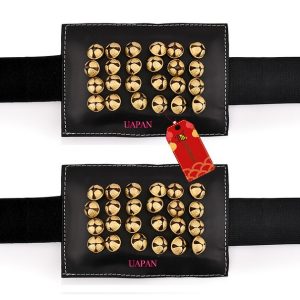 UAPAN Ghungroo Bells for Kathak Dance, Black Leather with Velcro, 48 Bells Classical Indian Musical Anklets(Black, 24+24)